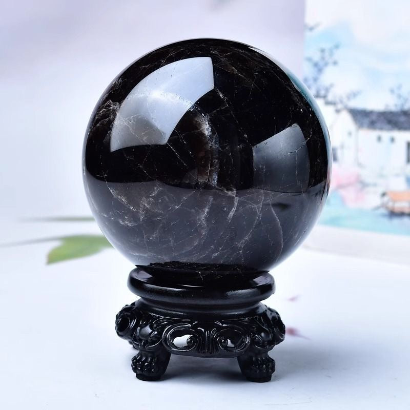 7-8cm black quartz sphere