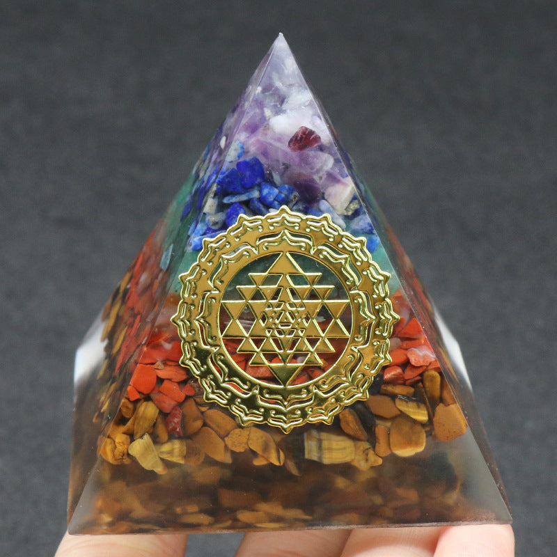 Seven - Chakra Crystal Healing Energy Pyramid 6cm