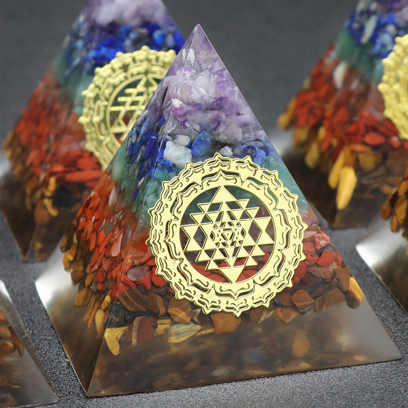 Seven - Chakra Crystal Healing Energy Pyramid 6cm
