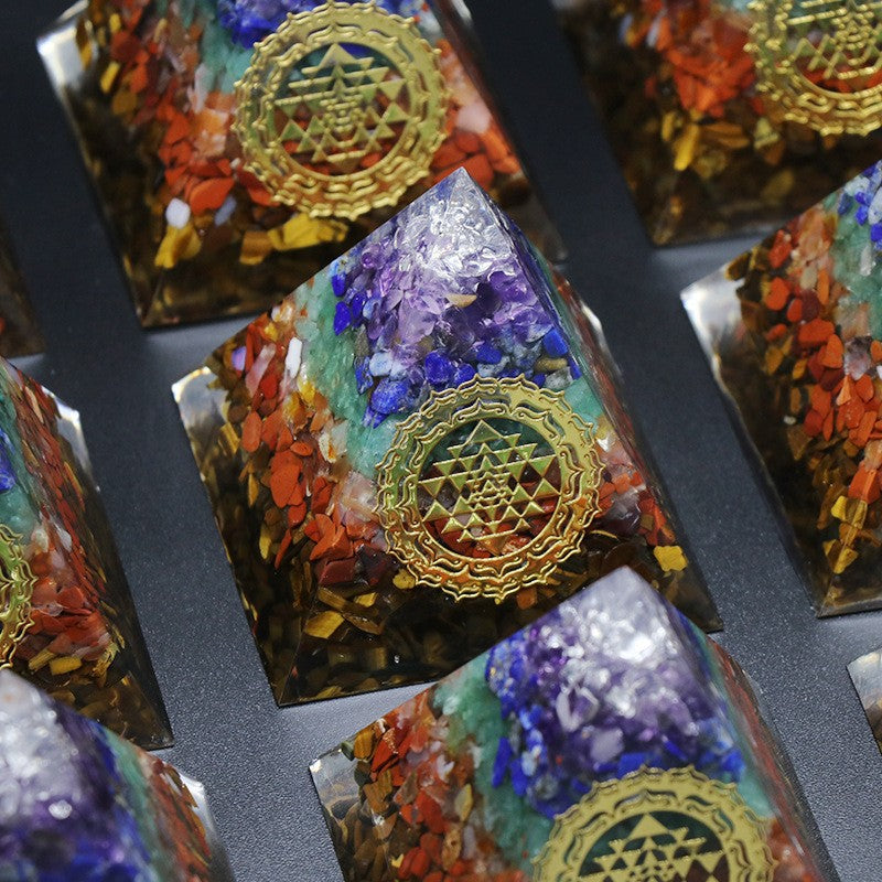 Seven - Chakra Crystal Healing Energy Pyramid 6cm