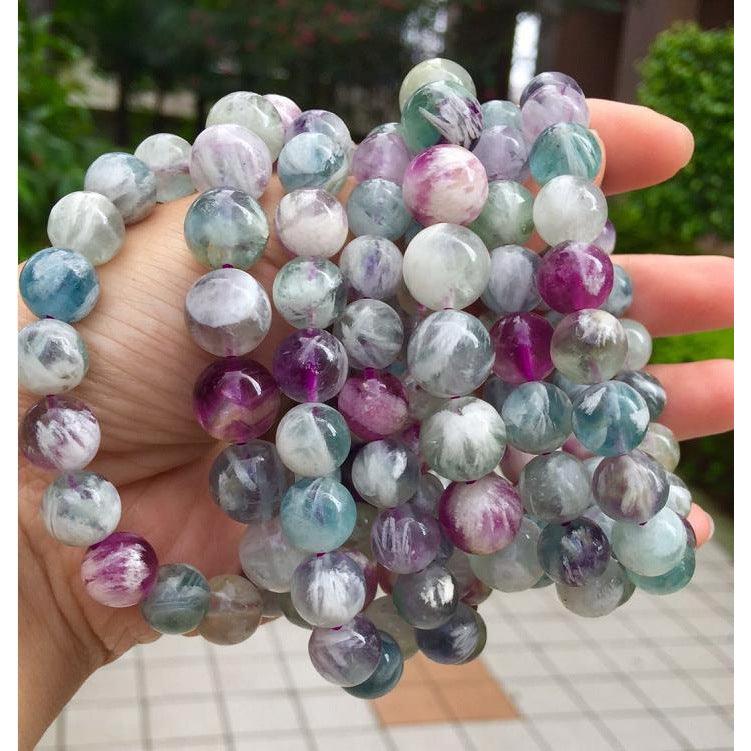 10/12mm Featehr Fluorite Bracelet Wholesale - Free Shipping Over 300USD - Price at $ 35.00 /pc