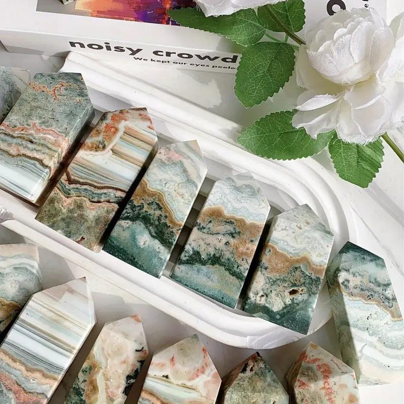 5-7cm Ocean Jasper tower point Wholesale - Free Shipping Over 300USD - Price at $ 55.00 /pc