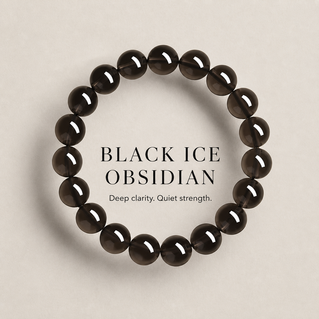 Black Ice Obsidian Bracelet – Translucent Natural Stone Beads for Men & Women