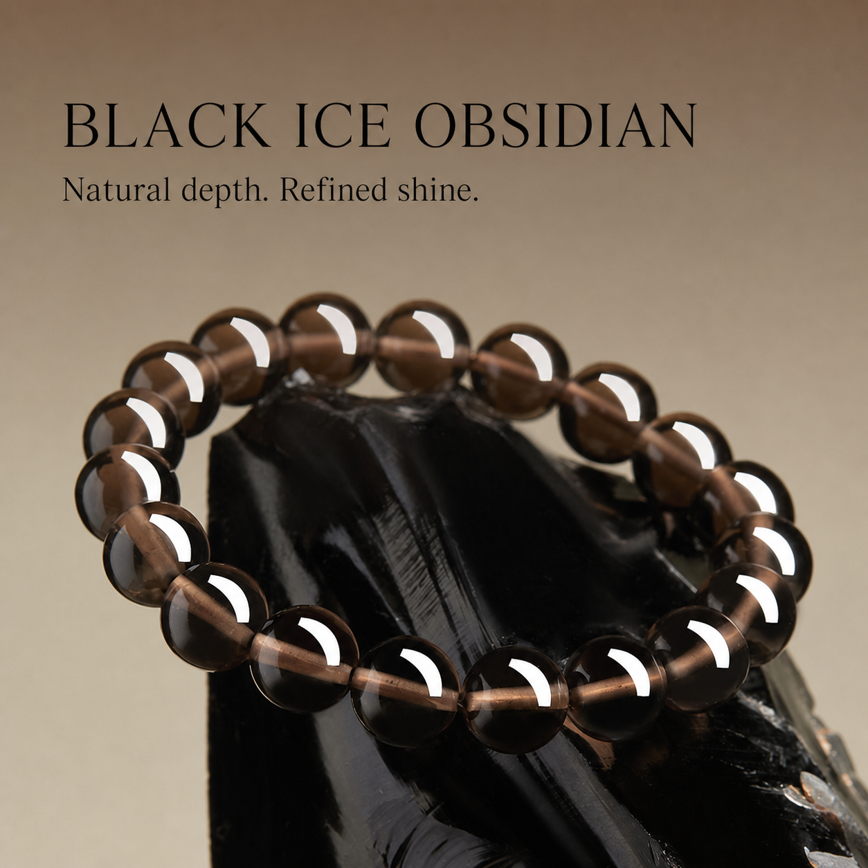 Black Ice Obsidian Bracelet – Translucent Natural Stone Beads for Men & Women