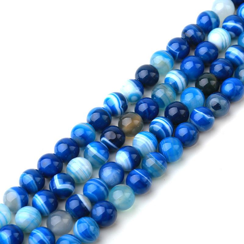 8/10/12mm Blue Striped Agate Beads Wholesale - Free Shipping Over 300USD - Price at $ 5.00 /pc