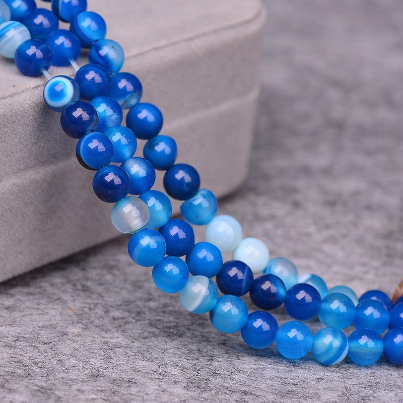8/10/12mm Blue Striped Agate Beads Wholesale - Free Shipping Over 300USD - Price at $ 5.00 /pc