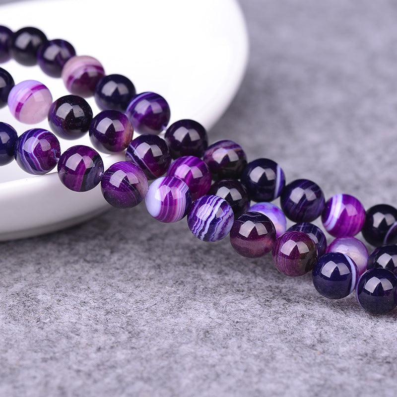 8/10/12mm Purple Striped Agate Beads Wholesale - Free Shipping Over 300USD - Price at $ 5.00 /pc