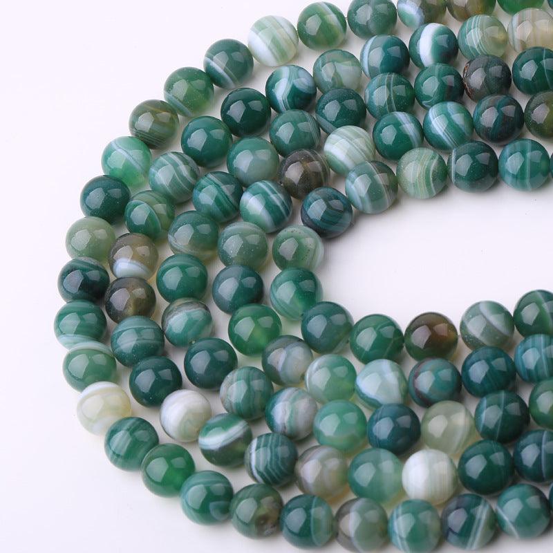 8/10/12mm Green Striped Agate Beads Wholesale - Free Shipping Over 300USD - Price at $ 6.00 /pc