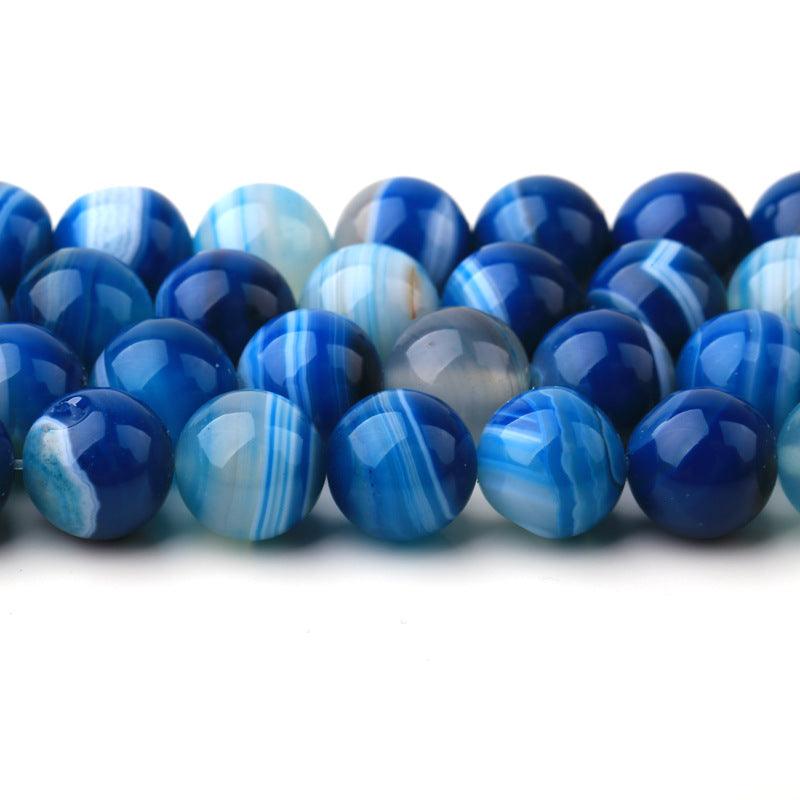 8/10/12mm Blue Striped Agate Beads Wholesale - Free Shipping Over 300USD - Price at $ 5.00 /pc