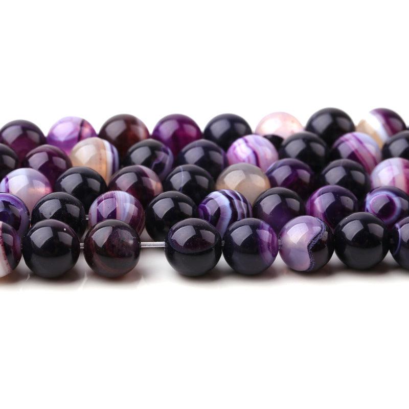 8/10/12mm Purple Striped Agate Beads Wholesale - Free Shipping Over 300USD - Price at $ 5.00 /pc