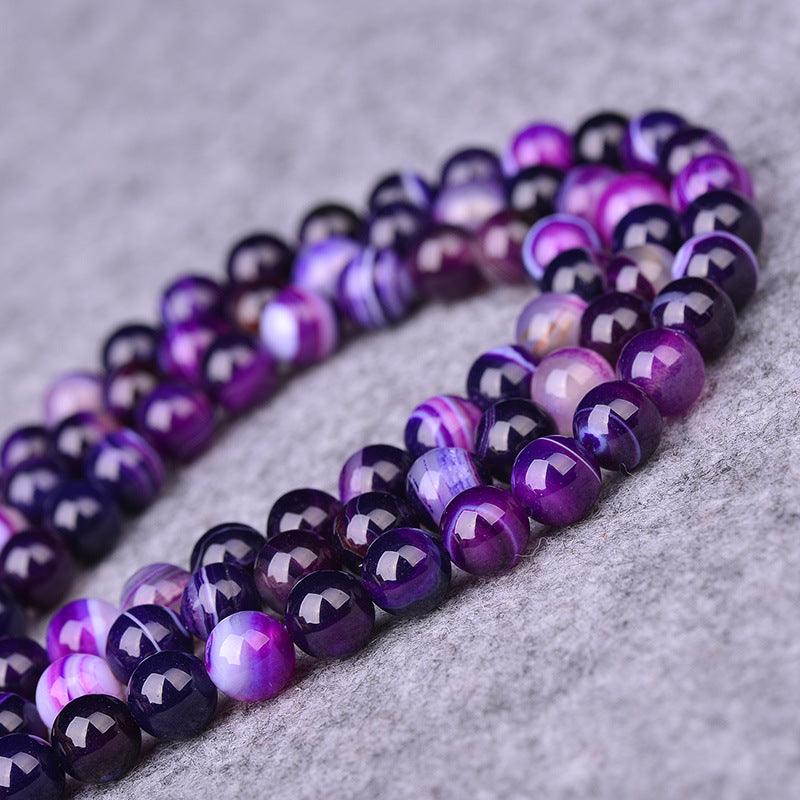 8/10/12mm Purple Striped Agate Beads Wholesale - Free Shipping Over 300USD - Price at $ 5.00 /pc