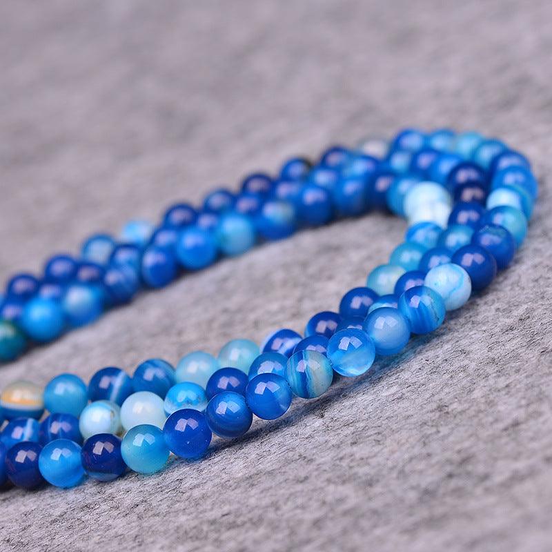 8/10/12mm Blue Striped Agate Beads Wholesale - Free Shipping Over 300USD - Price at $ 5.00 /pc