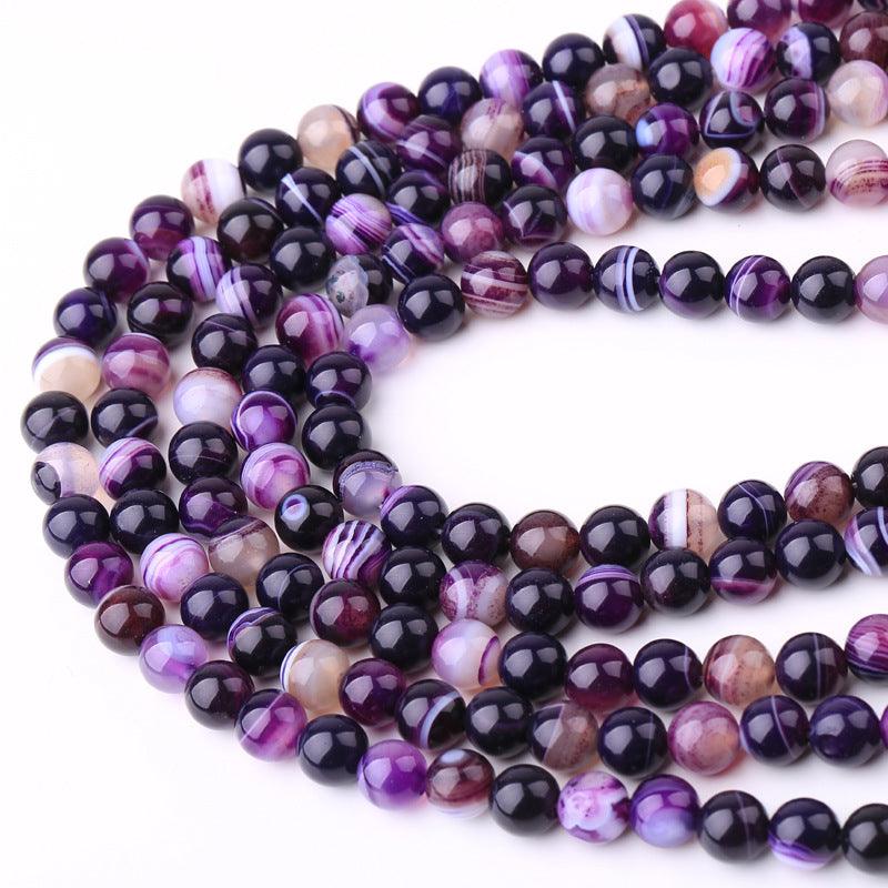 8/10/12mm Purple Striped Agate Beads Wholesale - Free Shipping Over 300USD - Price at $ 5.00 /pc