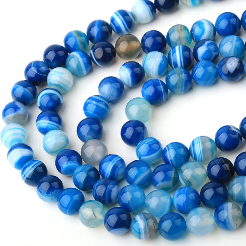 8/10/12mm Blue Striped Agate Beads Wholesale - Free Shipping Over 300USD - Price at $ 5.00 /pc
