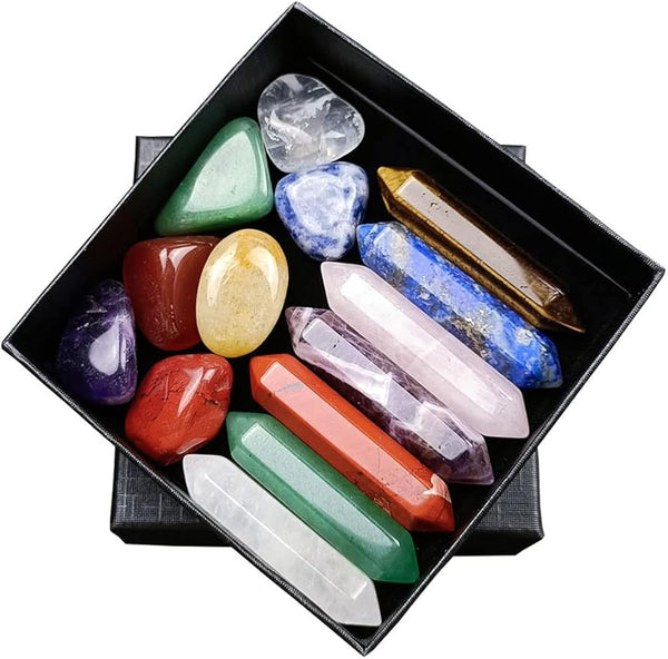 7 Pcs Chakra Crystal Points & Thumbled Stones Set - Reiki Healing Crystals Kit