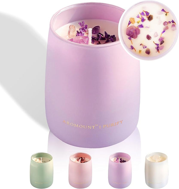 Lavender & Vanilla Crystal Candle with Amethyst - 10oz Soy, 55hr Spiritual Gift
