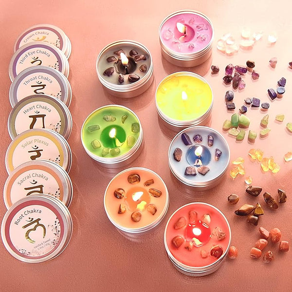 7 Chakra Crystal Scented Candles Gift Set - Promote Healing & Positive Energy