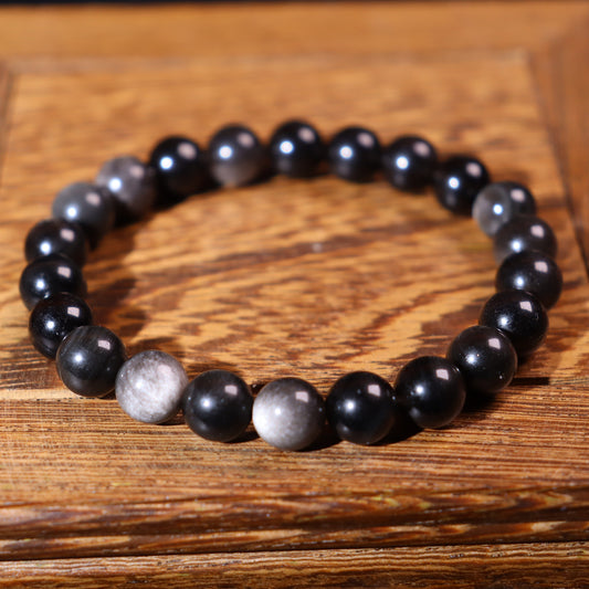 10mm silver obsidian bracelet