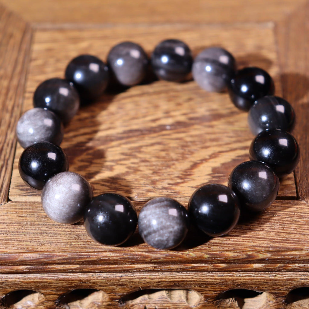 10mm silver obsidian bracelet