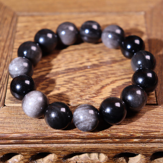 10mm silver obsidian bracelet