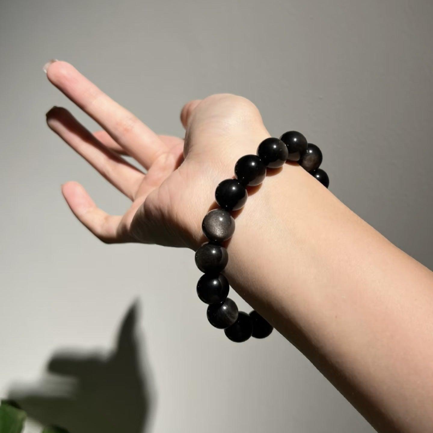 10mm silver obsidian bracelet