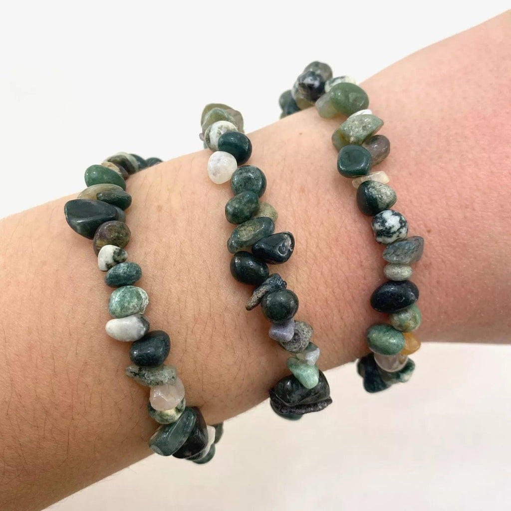 8mm moss agate chip bracelet Wholesale - Free Shipping Over 300USD - Price at $ 2.00 /pc