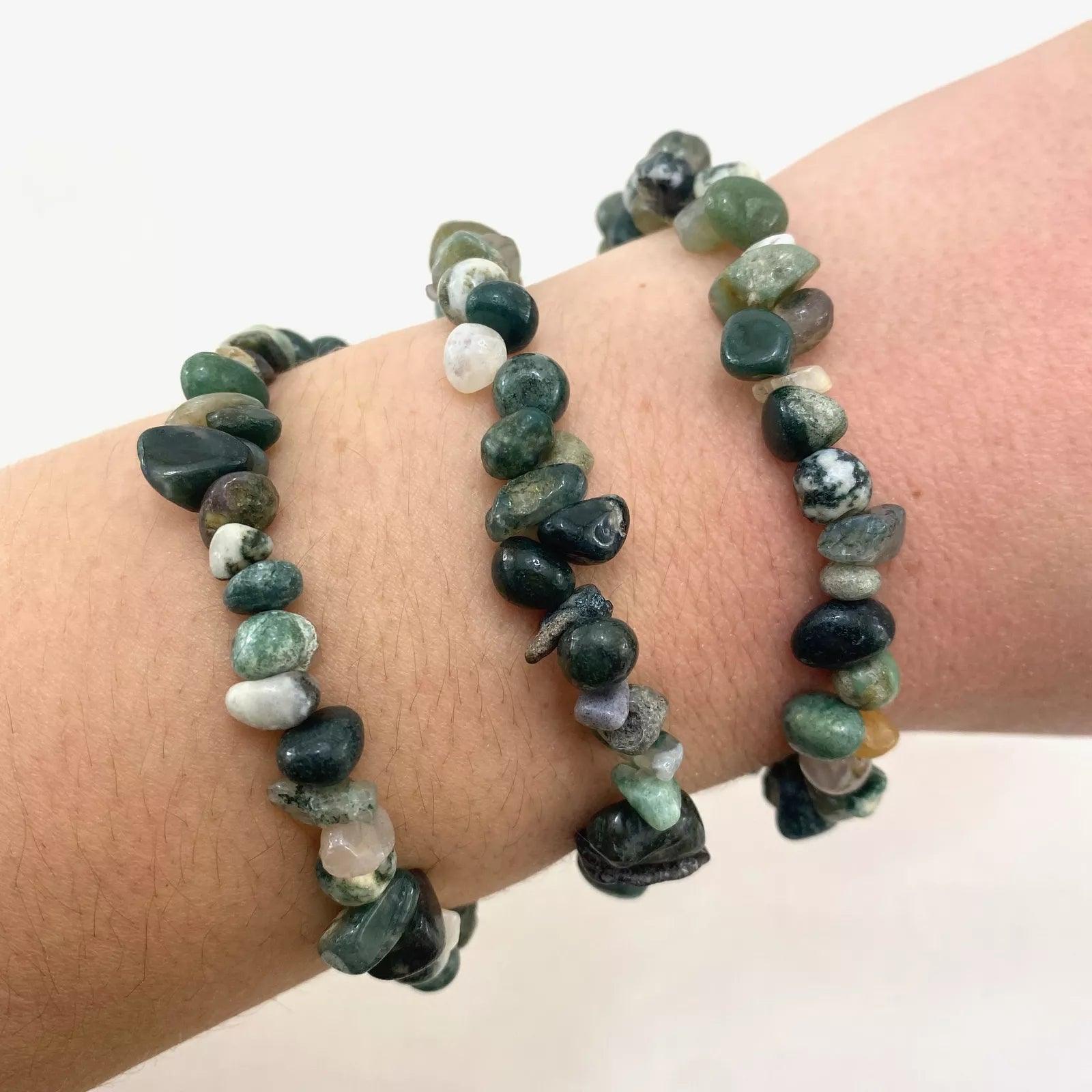 8mm moss agate chip bracelet Wholesale - Free Shipping Over 300USD - Price at $ 2.00 /pc