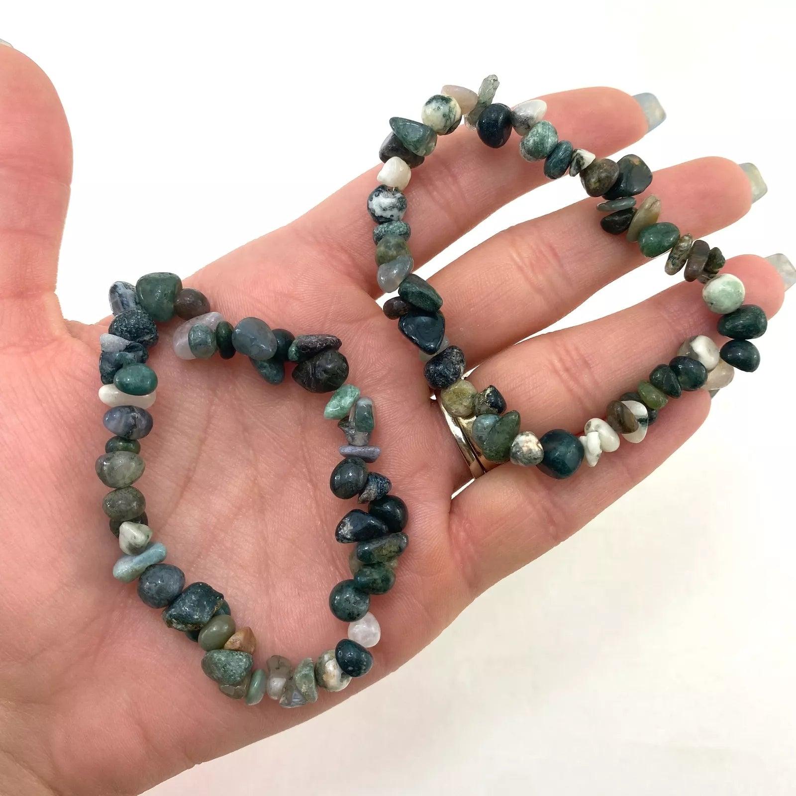 8mm moss agate chip bracelet Wholesale - Free Shipping Over 300USD - Price at $ 2.00 /pc