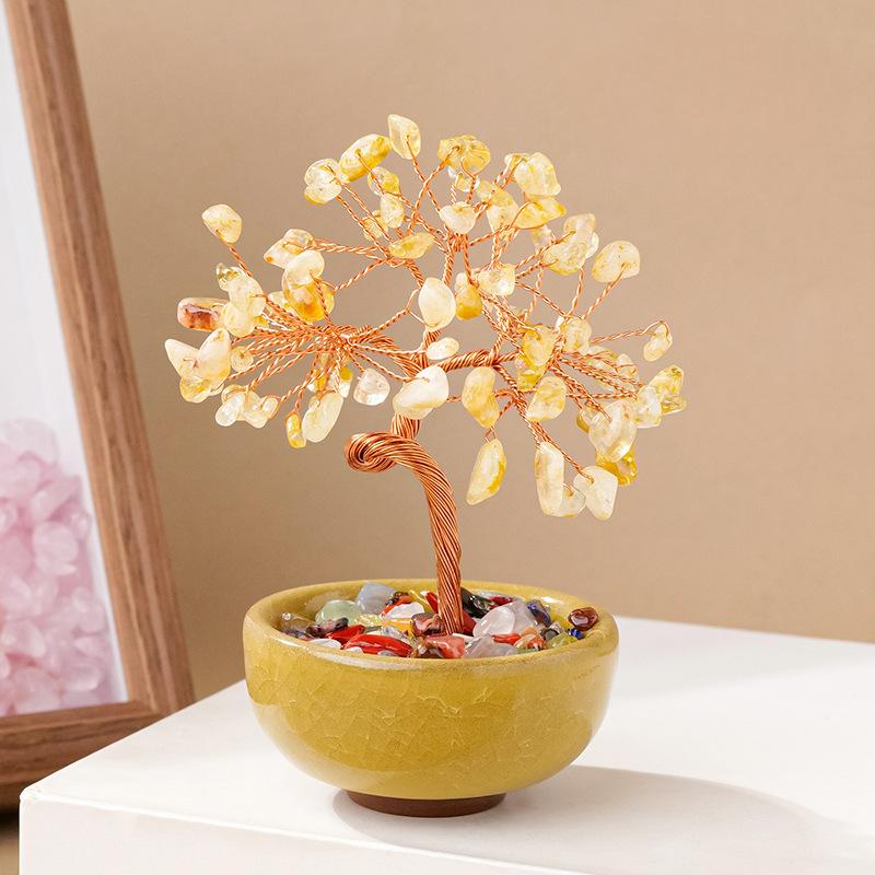 crystal tree with crystal chips in plant pot base