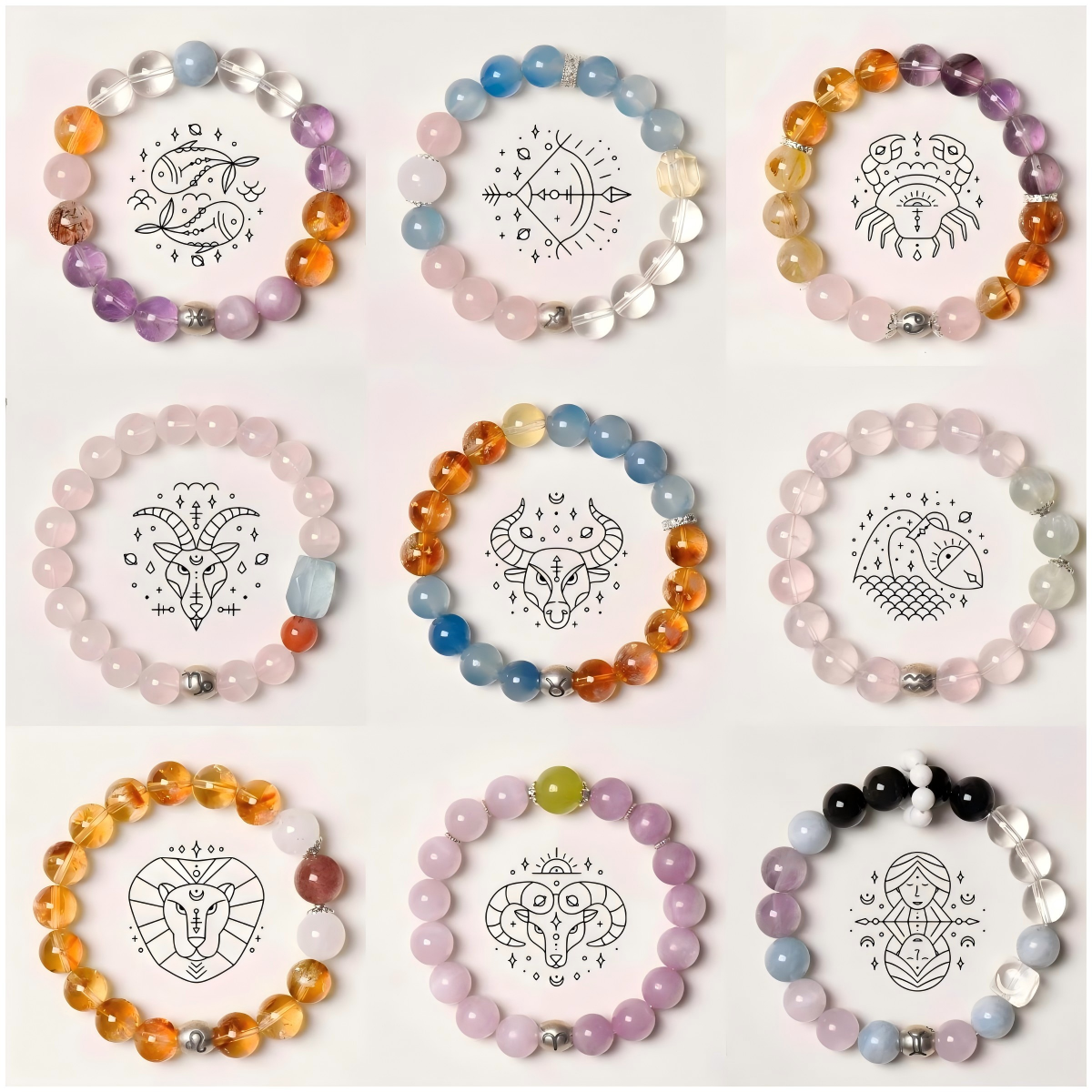 12 Zodiac Bracelets - S925 Silver Constellation Symbol Crystal Bracelets