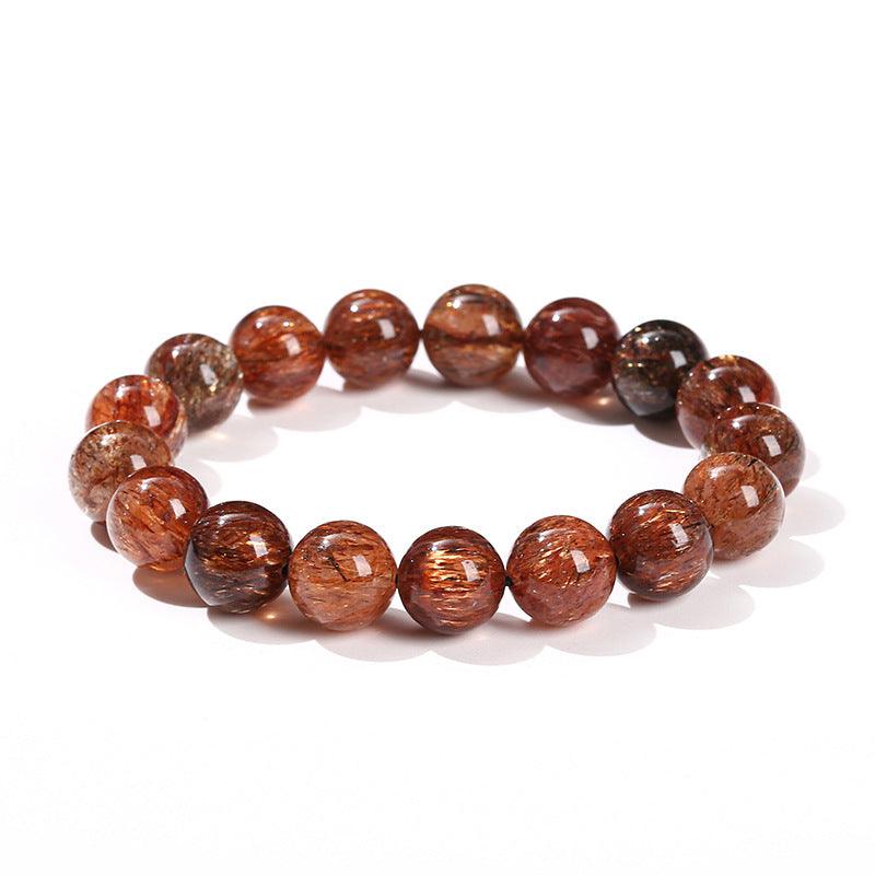 MLD Wholesale Crystals black gold super 7 bracelet polished round brown and gold rutile beads on elastic stretch band