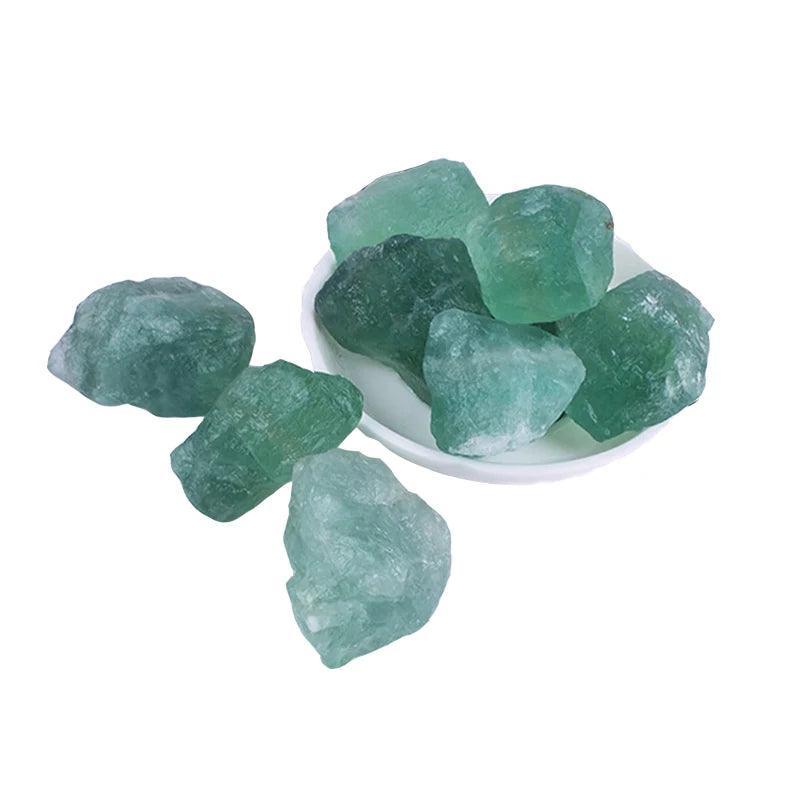 MLD Wholesale Crystals wholesale rose quartz raw stones green rough chunks on white dish for decor