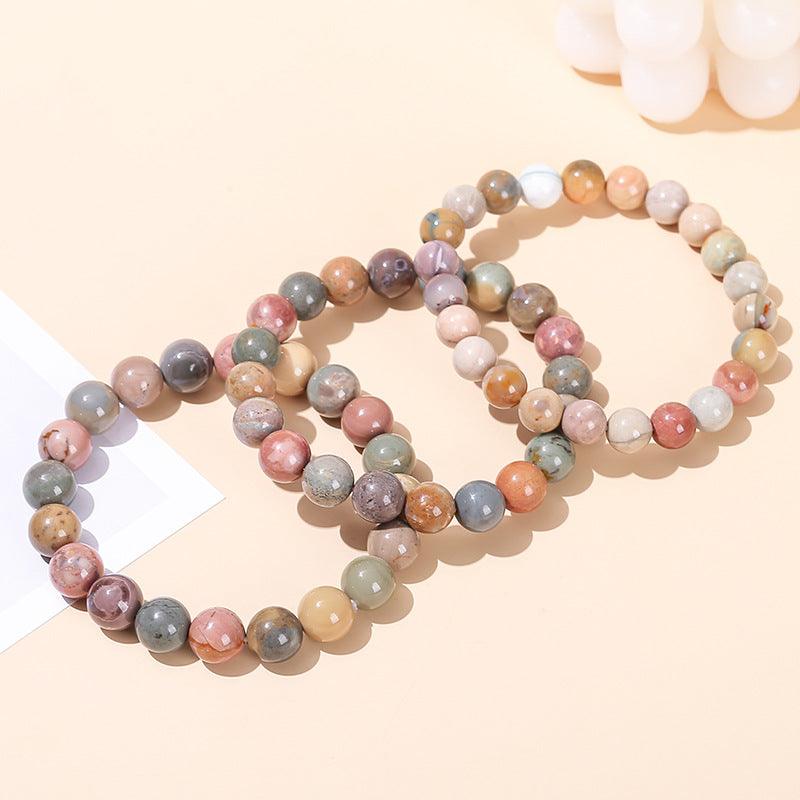 Alashan agate bracelet wholesale set of three polished multicolor round bead stretch bracelets from MLD Wholesale Crystals