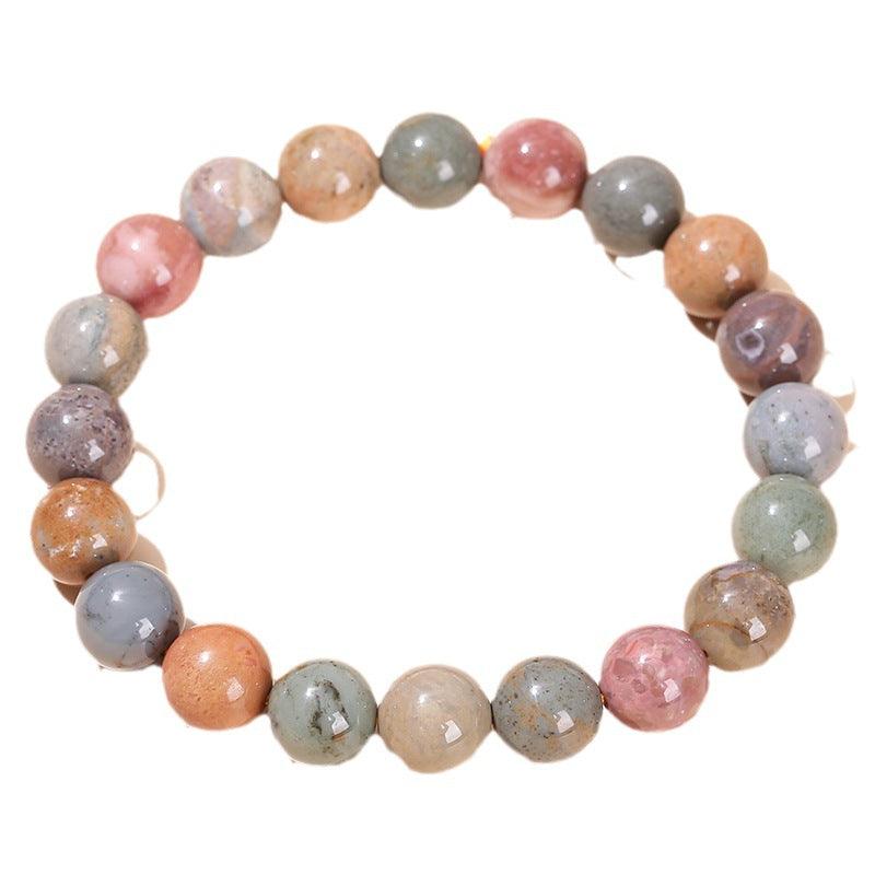 Alashan agate bracelet wholesale multicolor polished round beads on elastic stretch cord natural stone