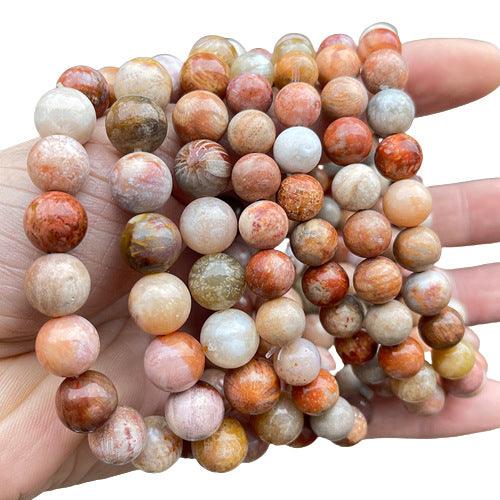 MLD Wholesale Crystals coral jade bracelet wholesale round multicolor natural stone bead strands held in hand