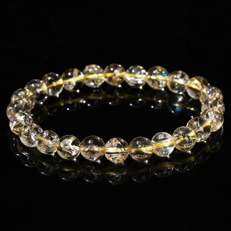 Azeztulite bracelet wholesale clear round crystal bead stretch bracelet with rainbow inclusions on black surface