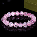 Azeztulite bracelet wholesale pink iridescent round bead stretch bracelet with clear inclusions and glossy reflection