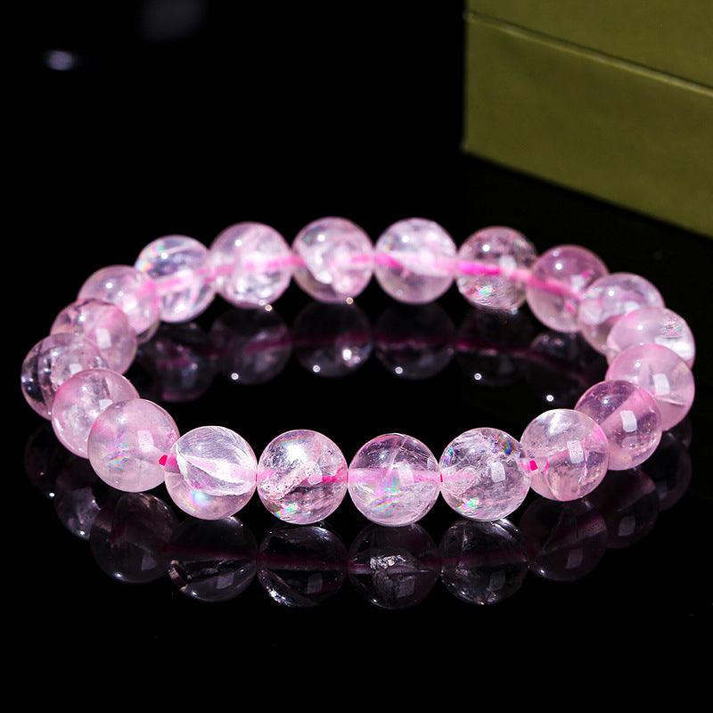 Azeztulite bracelet wholesale pink iridescent round bead stretch bracelet with clear inclusions and glossy reflection