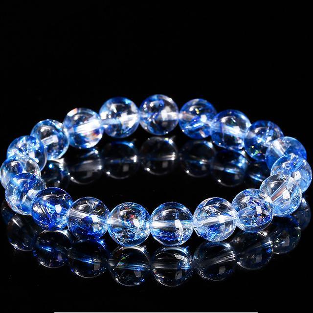 Azeztulite bracelet wholesale round blue crackle crystal beads stretch elastic healing jewelry on black reflective